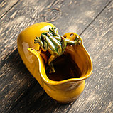 Кашпо керамическое "Ботинок с лягушкой желтый" 8*13*10 см, фото 3