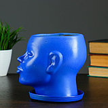 Фигурное кашпо "Голова" синее 15 см, фото 2