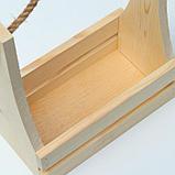 Кашпо деревянное 25×13,5×29(9) см, ручка канат, с прорезью, фото 3