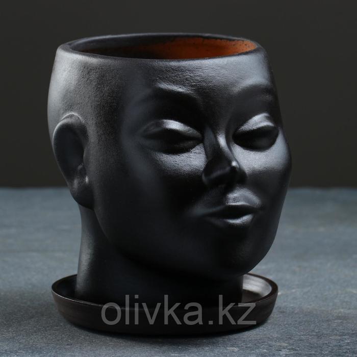 Фигурное кашпо "Голова", чёрное, 17х14х15см