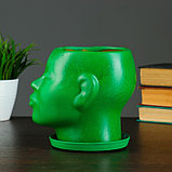 Фигурное кашпо "Голова" зеленое 15 см, фото 2