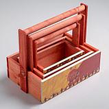 Наборы деревянных  ящиков с ручкой 3 в 1, красный паттерн, 31 х 21 х 26 см, фото 8