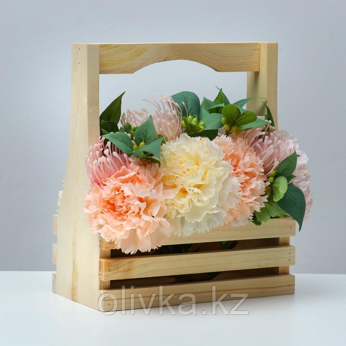 Кашпо деревянное 25×13,5×29(9) см, с фигурной ручкой, с двойной прорезью