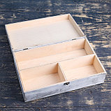 Подарочный ящик 34×21.5×10.5 см деревянный 3 отдела, с закрывающейся крышкой, состаренный, фото 2