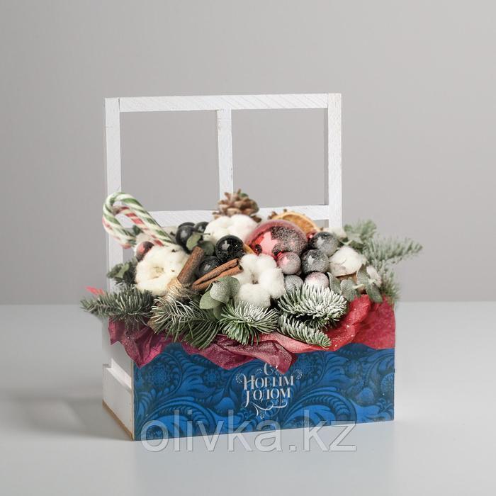 Кашпо флористическое с окном "Зимний узор", 15 × 9 × 25 см