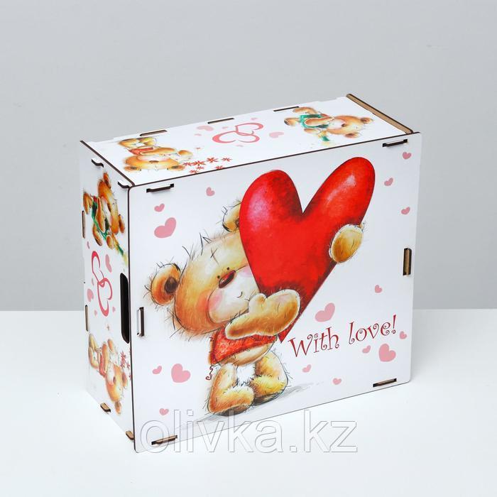 Подарочный ящик "Люблю тебя, мишка с сердцем", разноцветный, 33×29×14 см