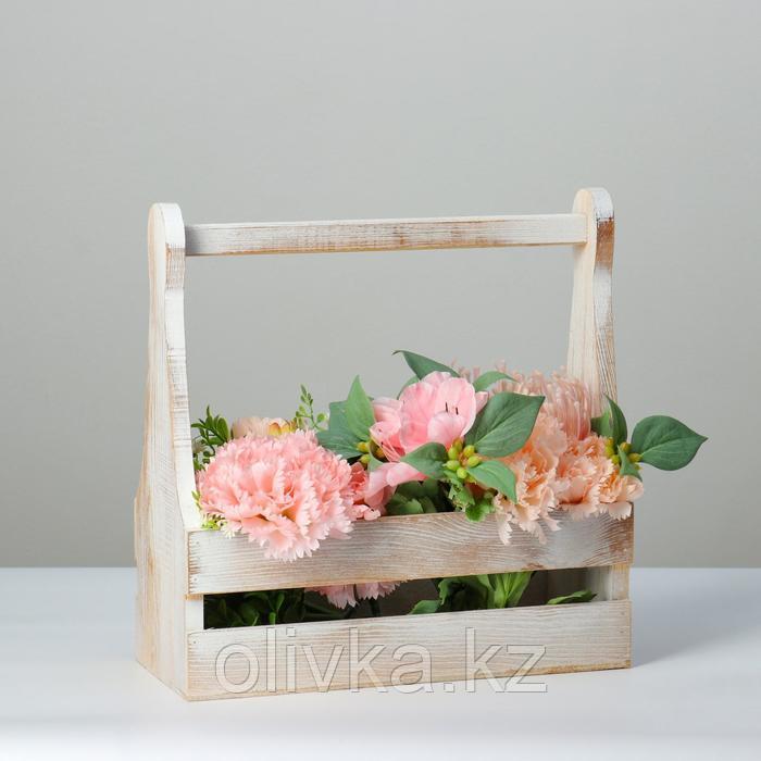 Кашпо деревянное 30×14×30 см, двухреечное, фигурное, состаренное