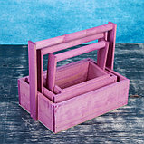 Набор кашпо деревянных подарочных Элегант "Классик", 3 в 1, с ручкой, розовый, фото 2
