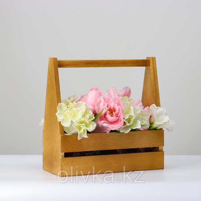 Кашпо деревянное 30×14×30 см, двухреечное прямое, брашированный