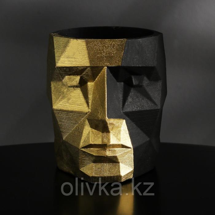 Кашпо полигональное из гипса «Голова», цвет чёрно-золотой, 7.5 × 9 см