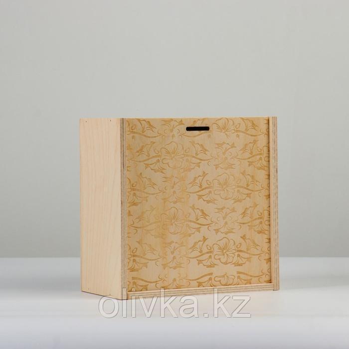 Коробка пенал подарочная деревянная, 20×20×10 см "Цветник", гравировка