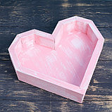 Кашпо деревянное 26.5×24×4.5 см "Сердце Люкс", розовая кисть Дарим Красиво, фото 2