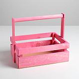 Ящик из массива сосны с ручкой 30 × 21 × 12 см, розовый, фото 2