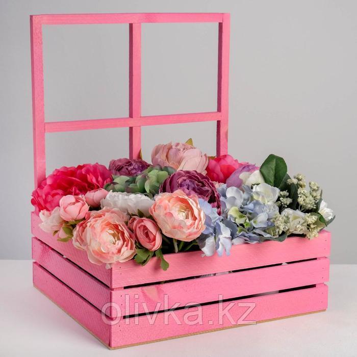 Кашпо флористическое с окном «Розовое счастье», 35 х 30 х 42(12) см