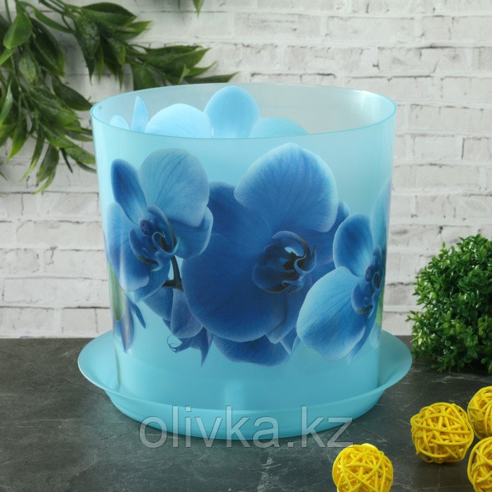 Кашпо с поддоном IDEA «Деко. Орхидея», 2,4 л, цвет голубой