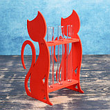 Кашпо деревянное 13×11.7×24.5 см с 3 колбами "Кошка", красный Дарим Красиво, фото 2