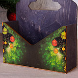 Кашпо деревянное "Конверт, Новогодний №2", деревянная ручка, чёрное, 20,5×18×6 см, фото 3