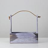 Кашпо деревянное 30×14×30 см, ручка верёвка, состаренный, фото 3