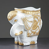Фигурное кашпо "Слон средний" бело-золотой 35х22х36см, фото 2