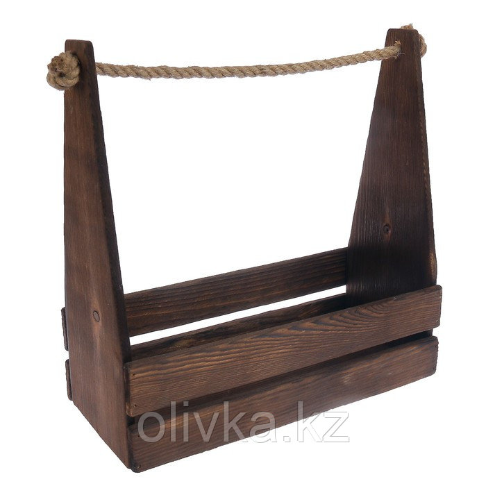 Кашпо деревянное 30×14×30 см "Таёжный" реечное, ручка верёвка, брашированный Дарим Красиво