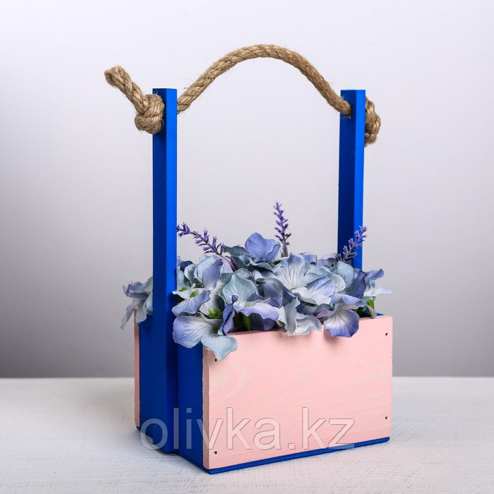 Кашпо флористическое с ручкой из верёвки, розово‒синий, 15 × 12 × 8,5 / 25 см