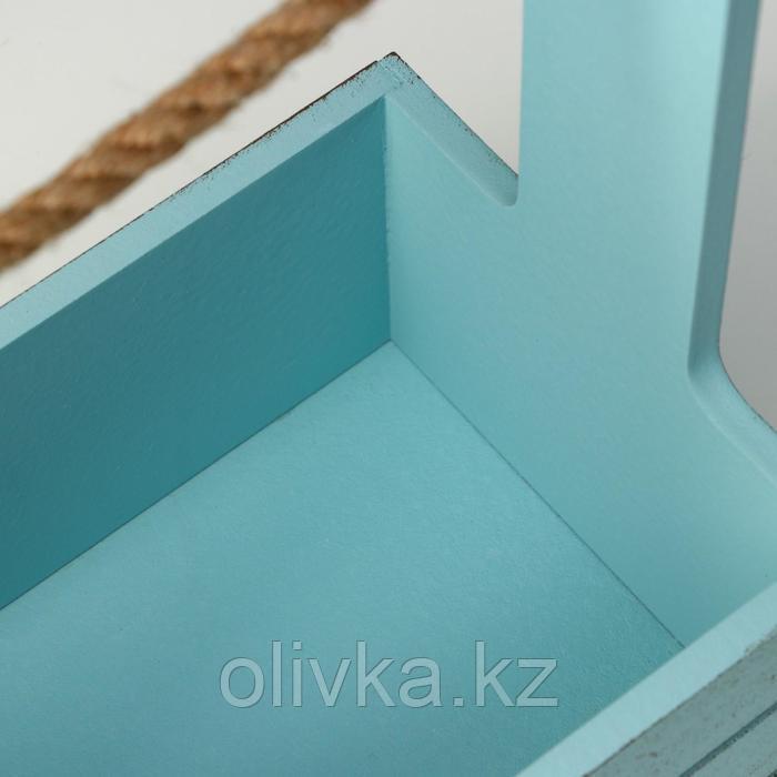 Кашпо деревянное 25.5×15×30 см "Прованс", ручка канат, серо-голубой - фото 4 - id-p88745406
