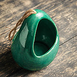 Кашпо керамическое подвесное "Корзинка" зеленое 13*11*18 см, фото 3