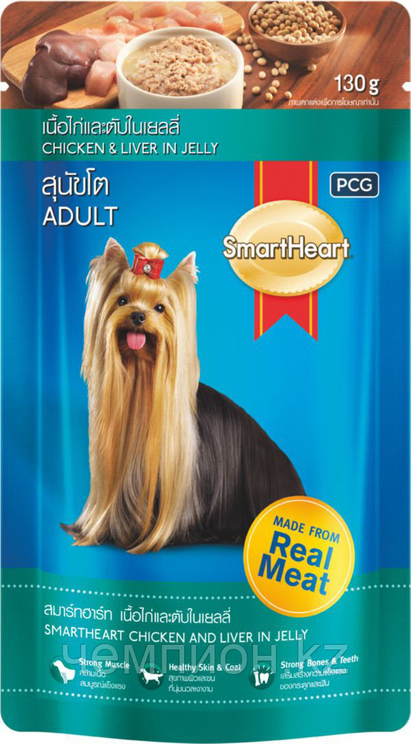 37130 SmartHeart Adult, влажный корм для взрослых собак, курица и печень в желе, уп.12*130 гр.