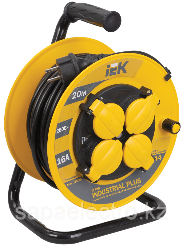 Катушка УК20 с термозащитой 4 места 2P+PE/20м 3х1,5мм2 IP44 INDUSTRIAL PLUS IEK