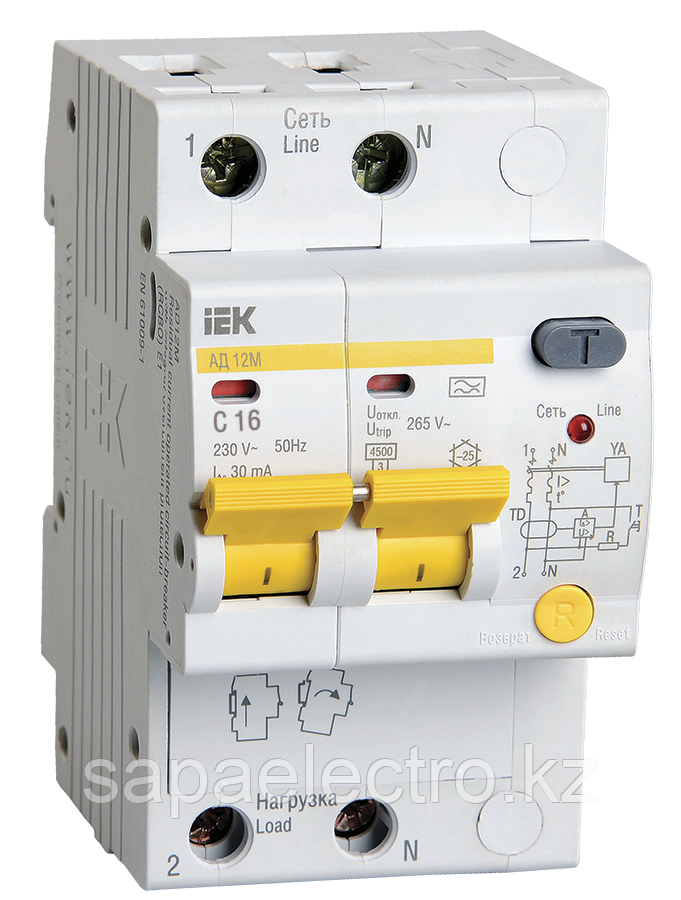 Дифференциальный автоматический выключатель АД12М 2Р С16 30мА IEK - фото 1 - id-p88798021