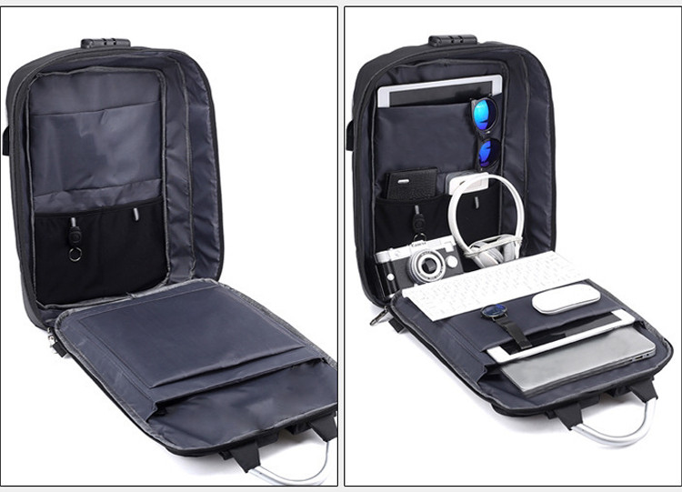 Городской рюкзак с USB выходом, для ноутбука с кодовым замком и светоотражающими элементами 821 серый - фото 4 - id-p88817270