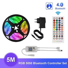 Bluetooth және қашықтан басқару пульті бар музыкалық контроллер + 5 метр RGB таспа + қуат көзі