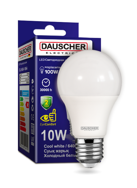 LED Лампа Dauscher A60 10W E27 6400K 90lm/w Холодный цвет