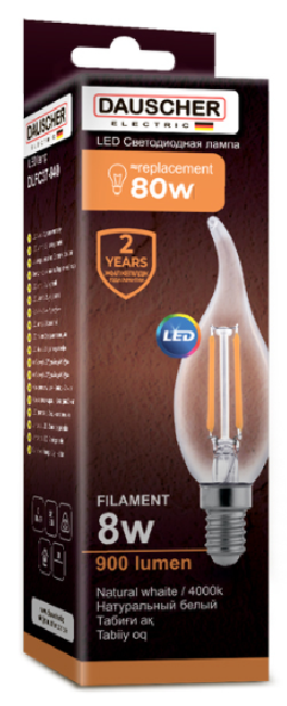 LED Лампа Dauscher Filament C37 8W E14 4000К Нейтральный цвет - фото 2 - id-p88806947