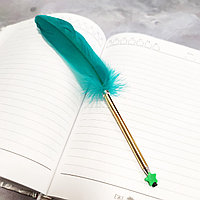 Ручка шариковая (синий стержень) с пером бирюзовая