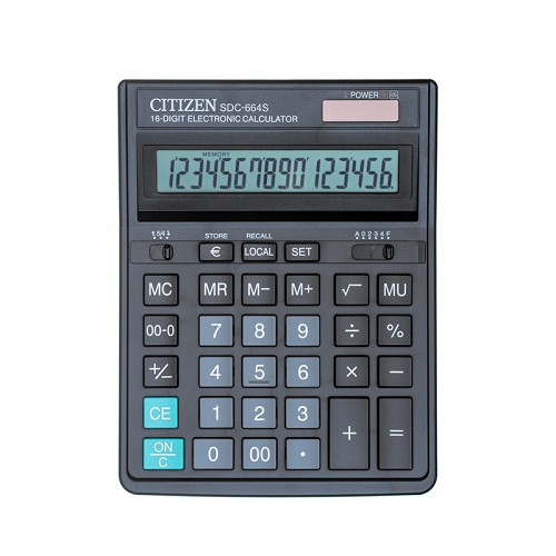 Калькулятор настольный Citizen SDC-664S, 16 разрядов, двойное питание, 153*199*31мм, черный