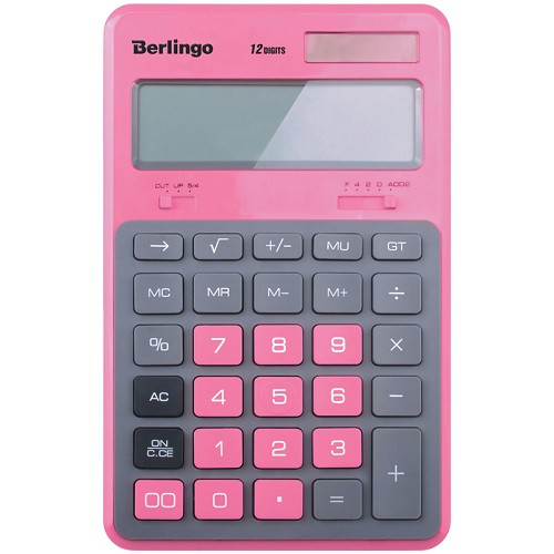 Калькулятор настольный Berlingo "Hyper", 12 разр., двойное питание, 171*108*12, розовый