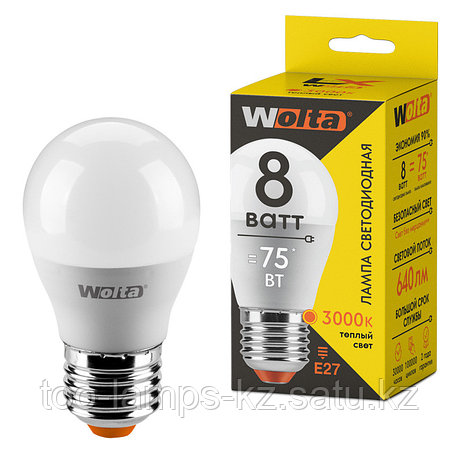 Лампа LED WOLTA LX G45 8Вт 640лм E27 3000К    1/50, фото 2