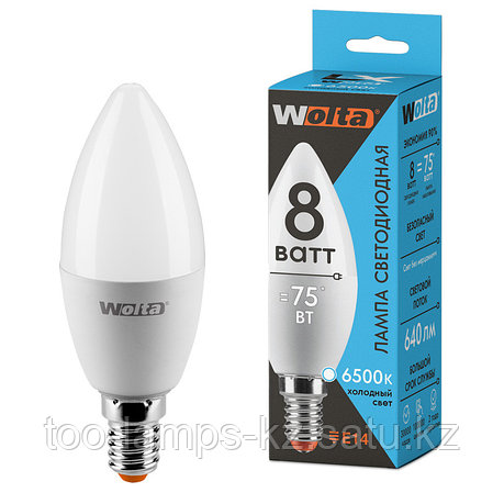 Лампа LED WOLTA LX C37 8Вт 640лм Е14 6500К    1/50, фото 2