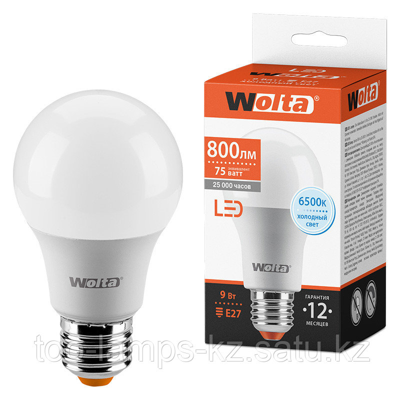 Лампа LED  WOLTA A60 9Вт 800лм Е27 6500К   1/50