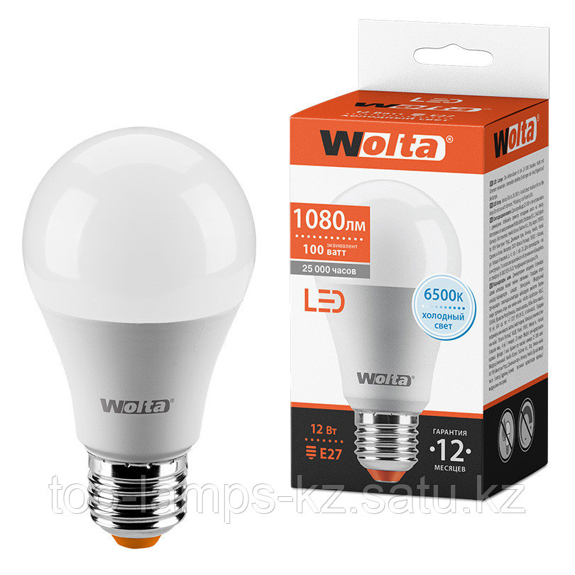 Лампа LED  WOLTA A60 12Вт 1080лм Е27 6500К   1/50