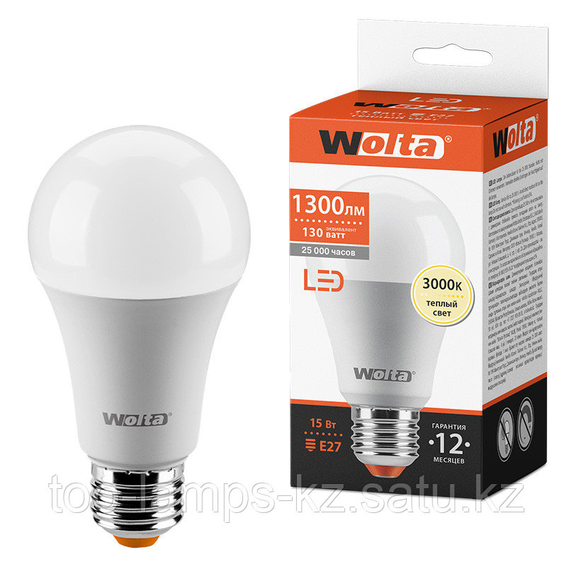 Лампа LED  WOLTA A60 15Вт 1300лм Е27 3000К   1/50