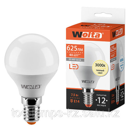 Лампа LED WOLTA G45 7.5Вт 625лм Е14 3000К   1/50, фото 2