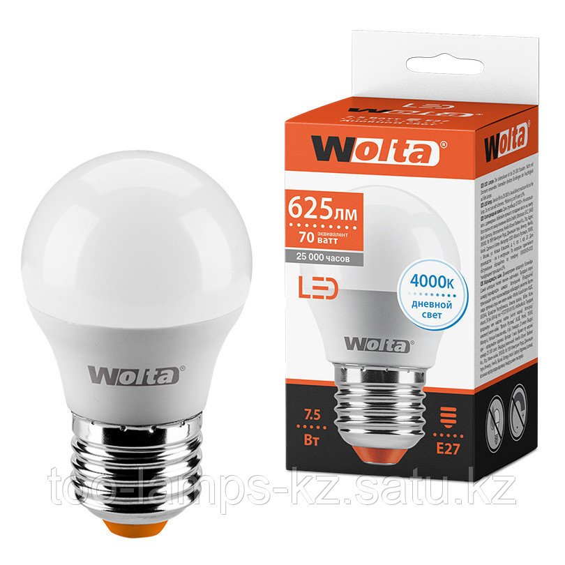 Лампа LED WOLTA G45 7.5Вт 625лм  Е27 4000К   1/50
