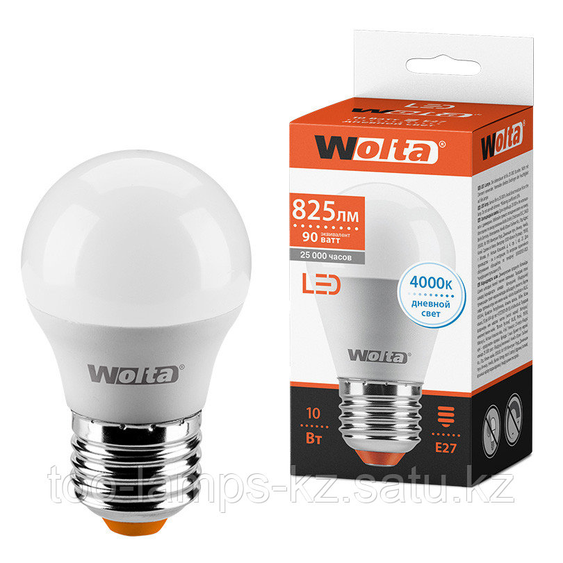 Лампа LED WOLTA G45 10Вт 825лм Е27 4000К   1/50