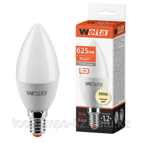 Лампа LED WOLTA C37 7.5Вт 625лм  Е14 3000К   1/50, фото 2
