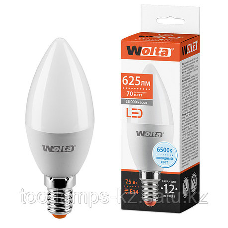 Лампа LED WOLTA C37 7.5Вт 625лм Е14 6500К   1/50, фото 2