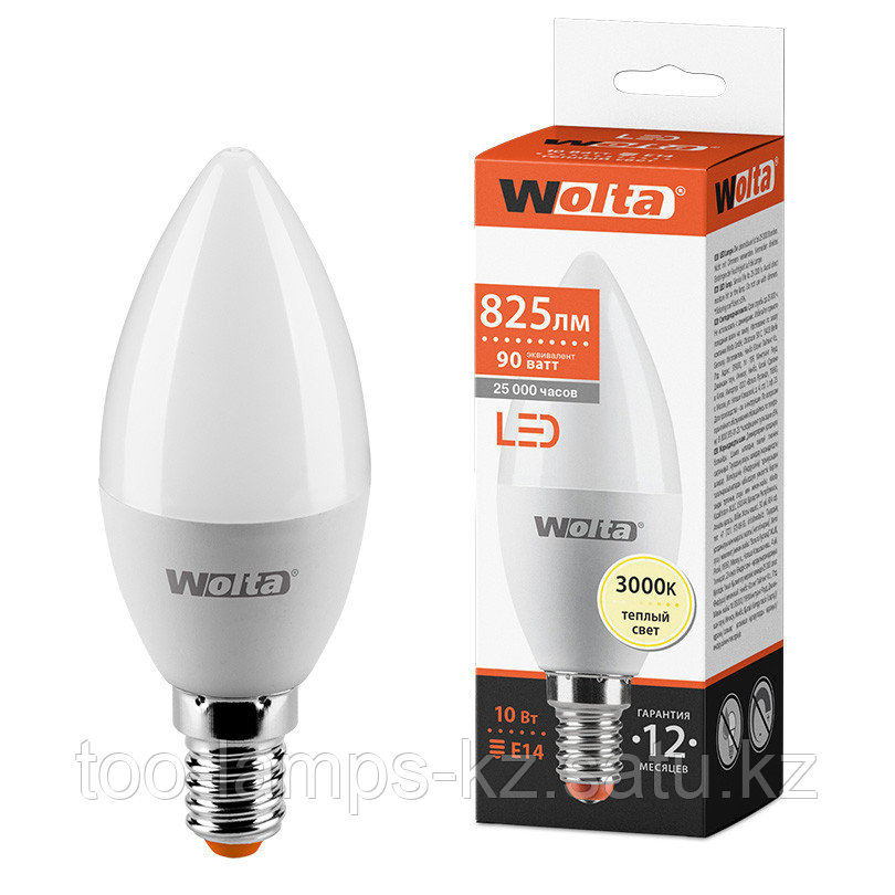 Лампа LED WOLTA C37 10Вт 825лм Е14 3000К   1/50