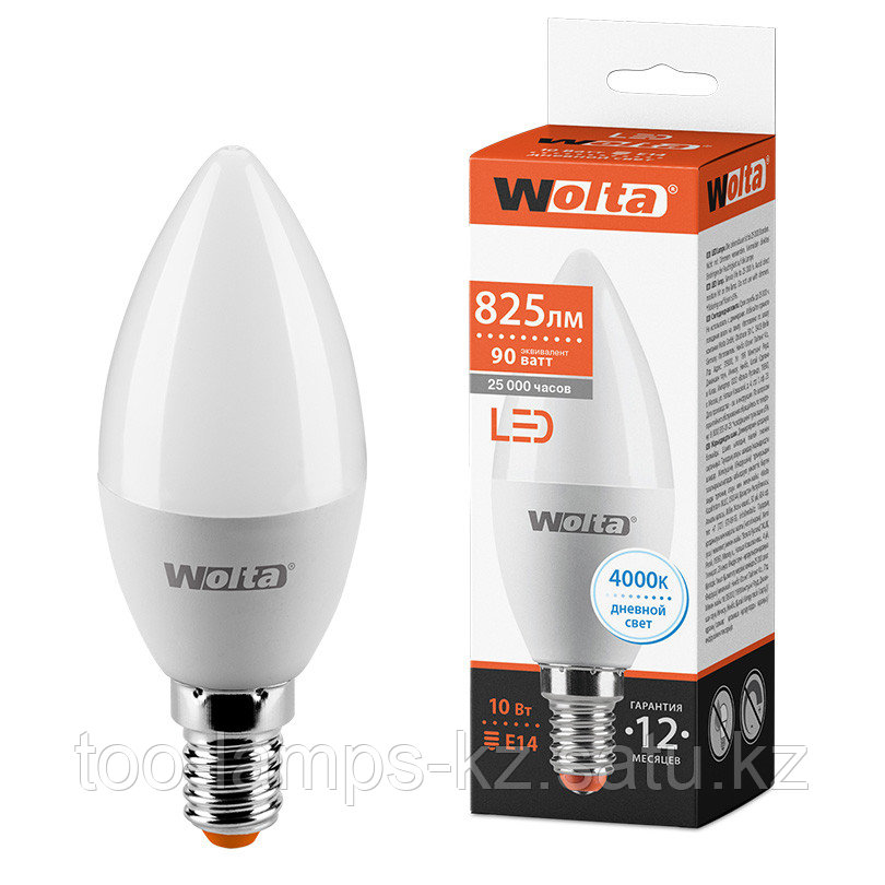 Лампа LED WOLTA C37 10Вт 825лм Е14 4000К   1/50
