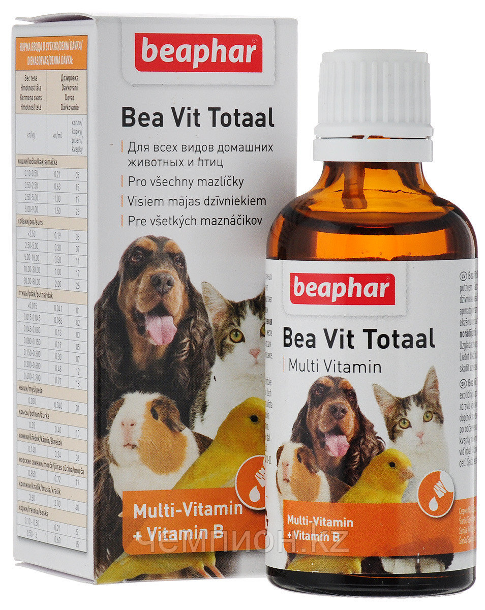 12620 Beaphar Bea Vit Totaal, кормовая добавка для кожи и шерсти домашних животных и птиц, уп. 50мл.